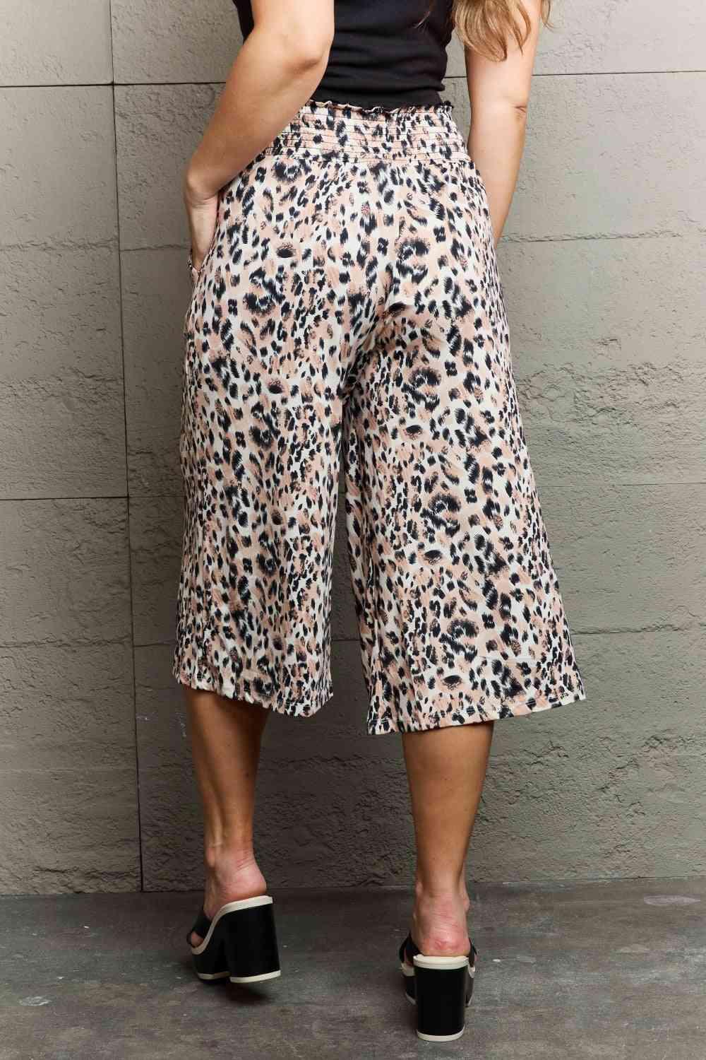 Ninexis Leopard High Waist Flowy Wide Leg Pants with Pockets - Immenzive