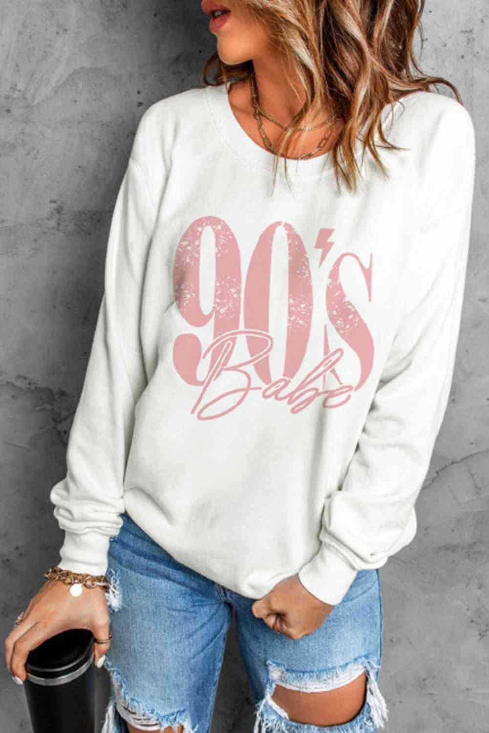 90's BABE Graphic Dropped Shoulder Sweatshirt - Immenzive