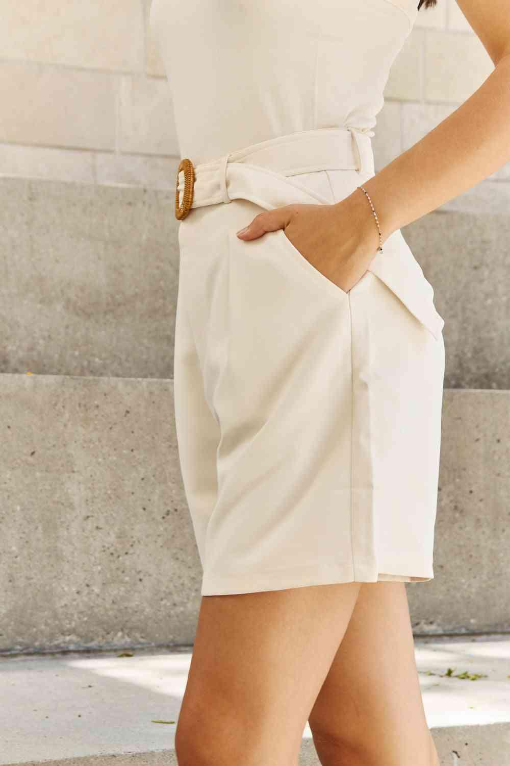 And The Why Boss Babeb Full Size Pleated High Waist Rattan Buckle Shorts - Immenzive