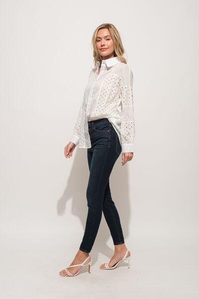 And The Why Eyelet Long Sleeve Button Down Shirt - Immenzive