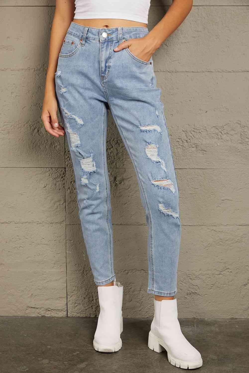 Baeful Acid Wash Distressed Jeans with Pockets - Immenzive