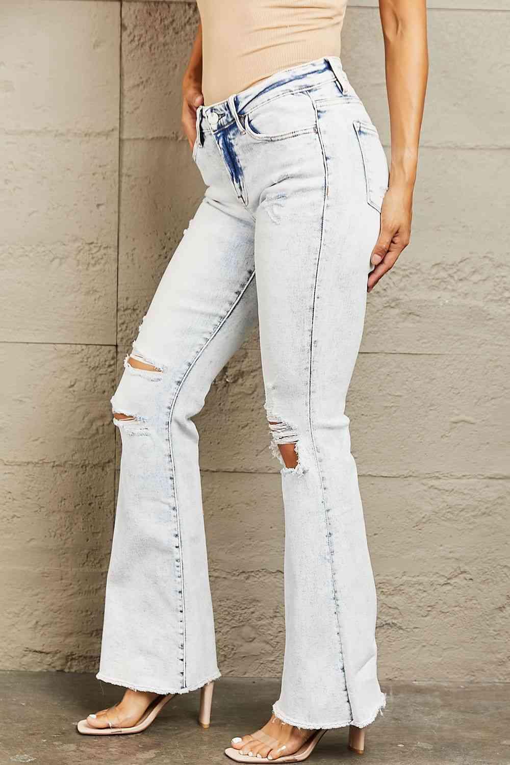 BAYEAS Mid Rise Acid Wash Distressed Jeans - Immenzive