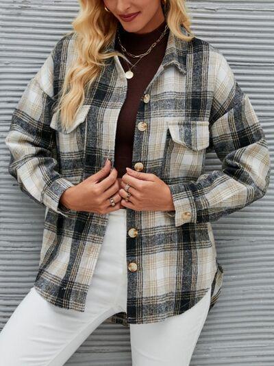 Plaid Button Up Dropped Shoulder Outerwear - Immenzive