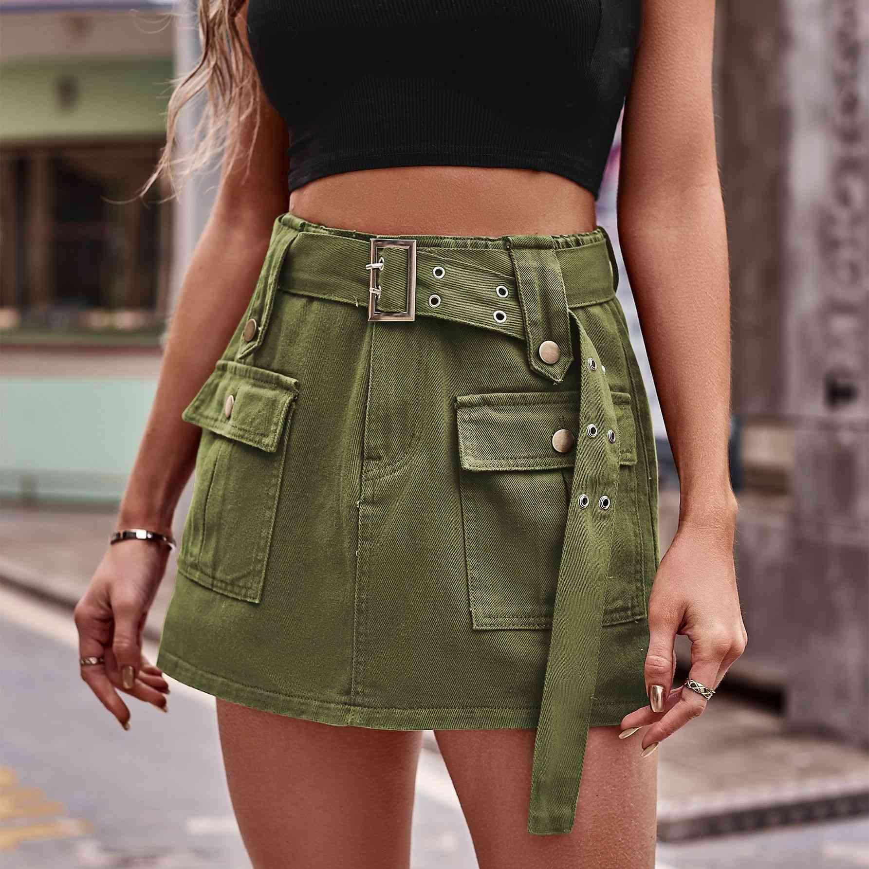 Belted Denim Shorts with Pockets - Immenzive