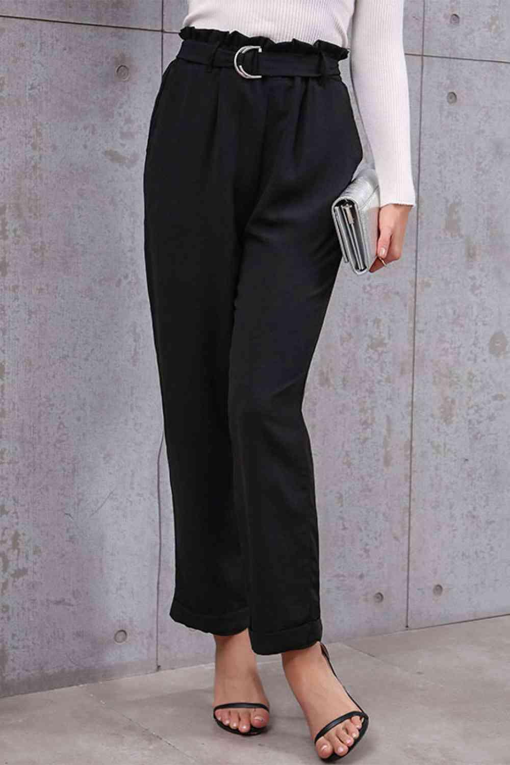 Belted Paperbag Waist Pants - Immenzive