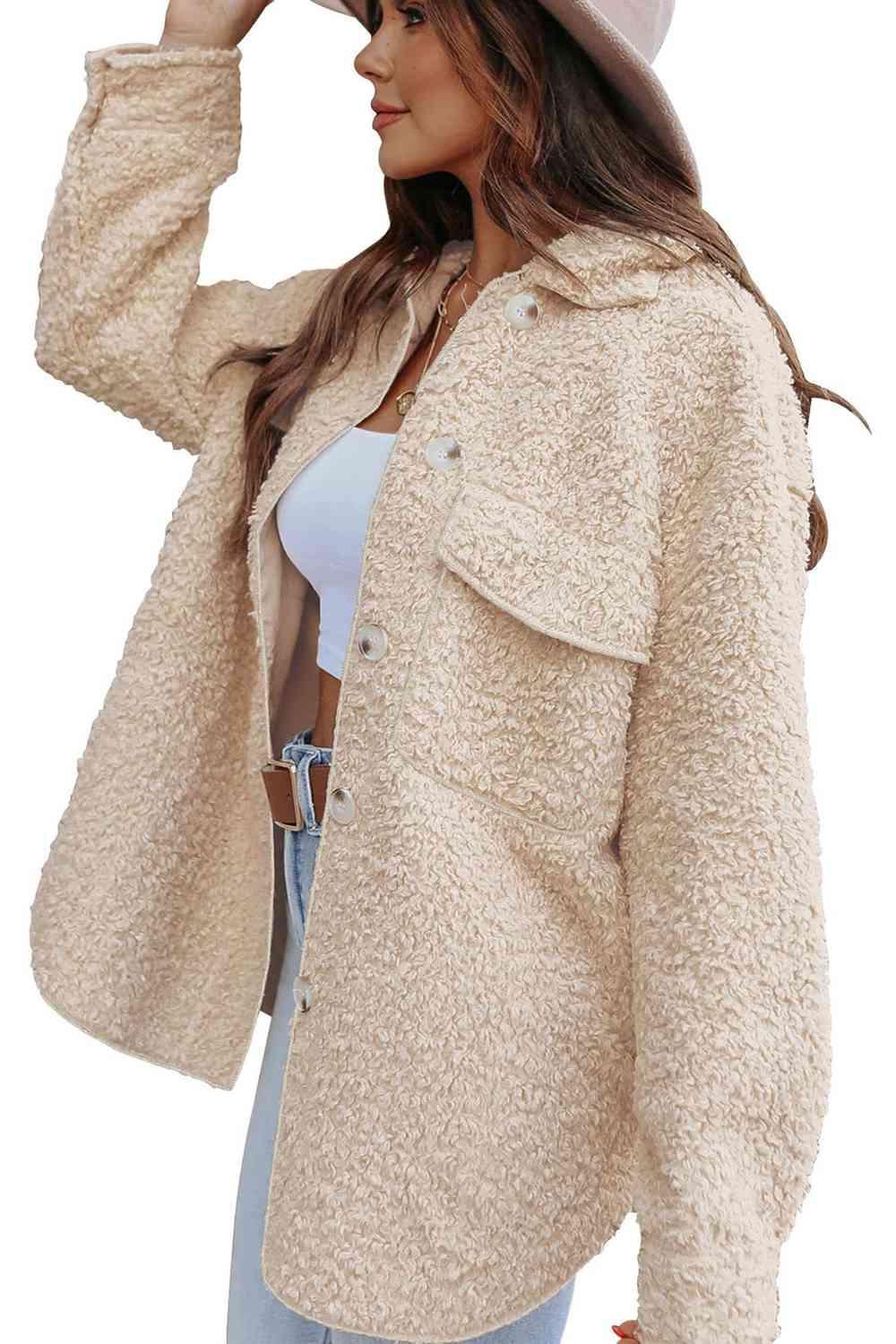 Collared Neck Button Front Coat with Pocket - Immenzive