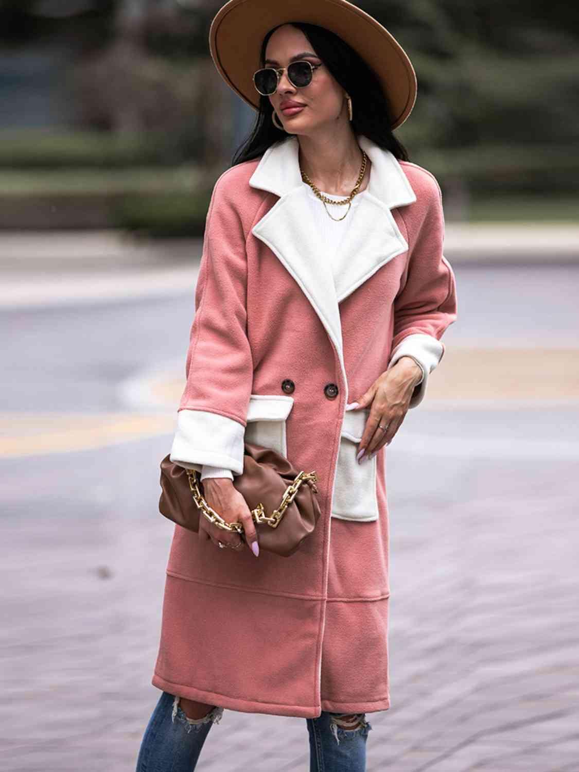Contrast Lapel Collar Coat with Pockets - Immenzive