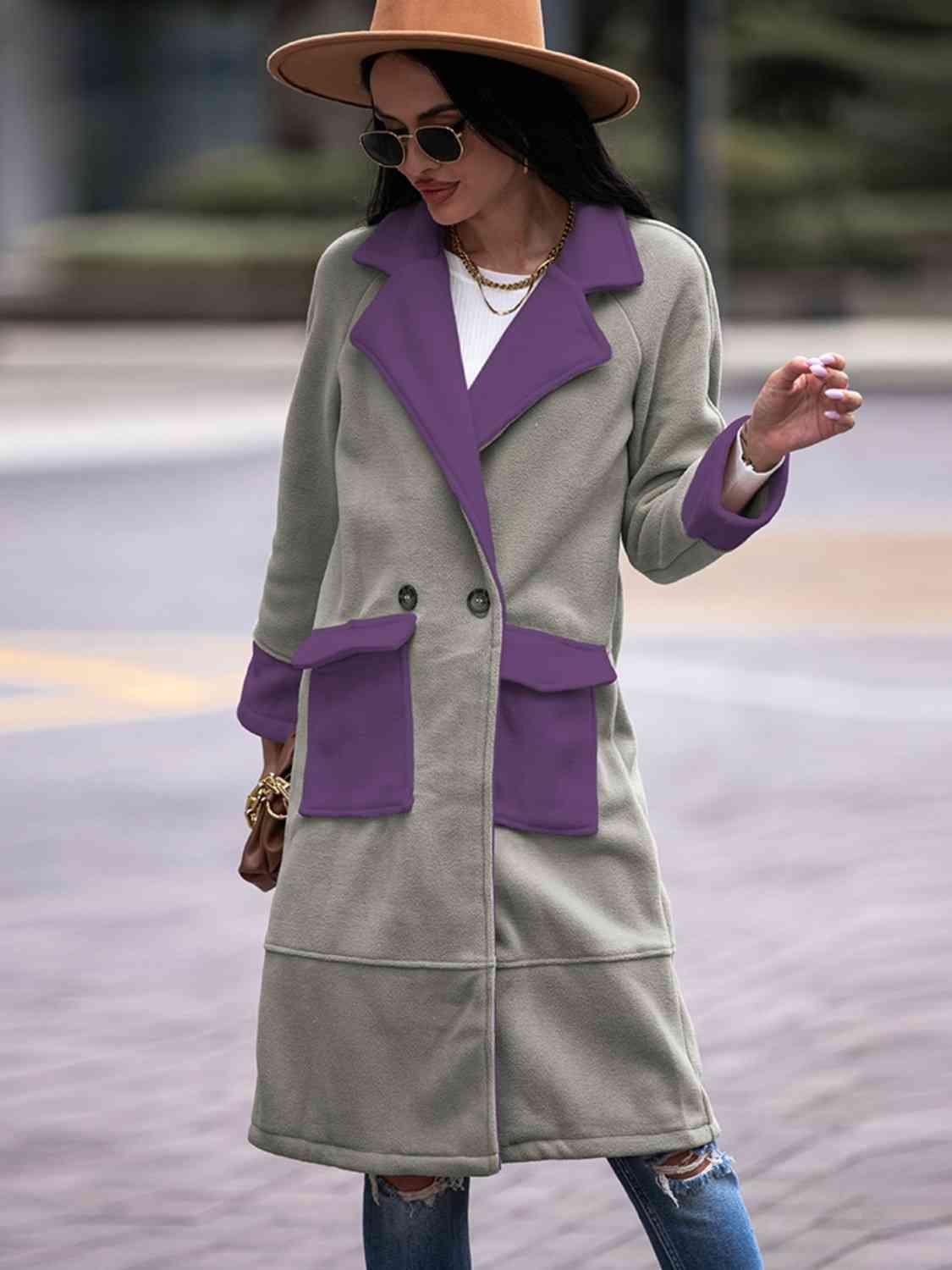 Contrast Lapel Collar Coat with Pockets - Immenzive