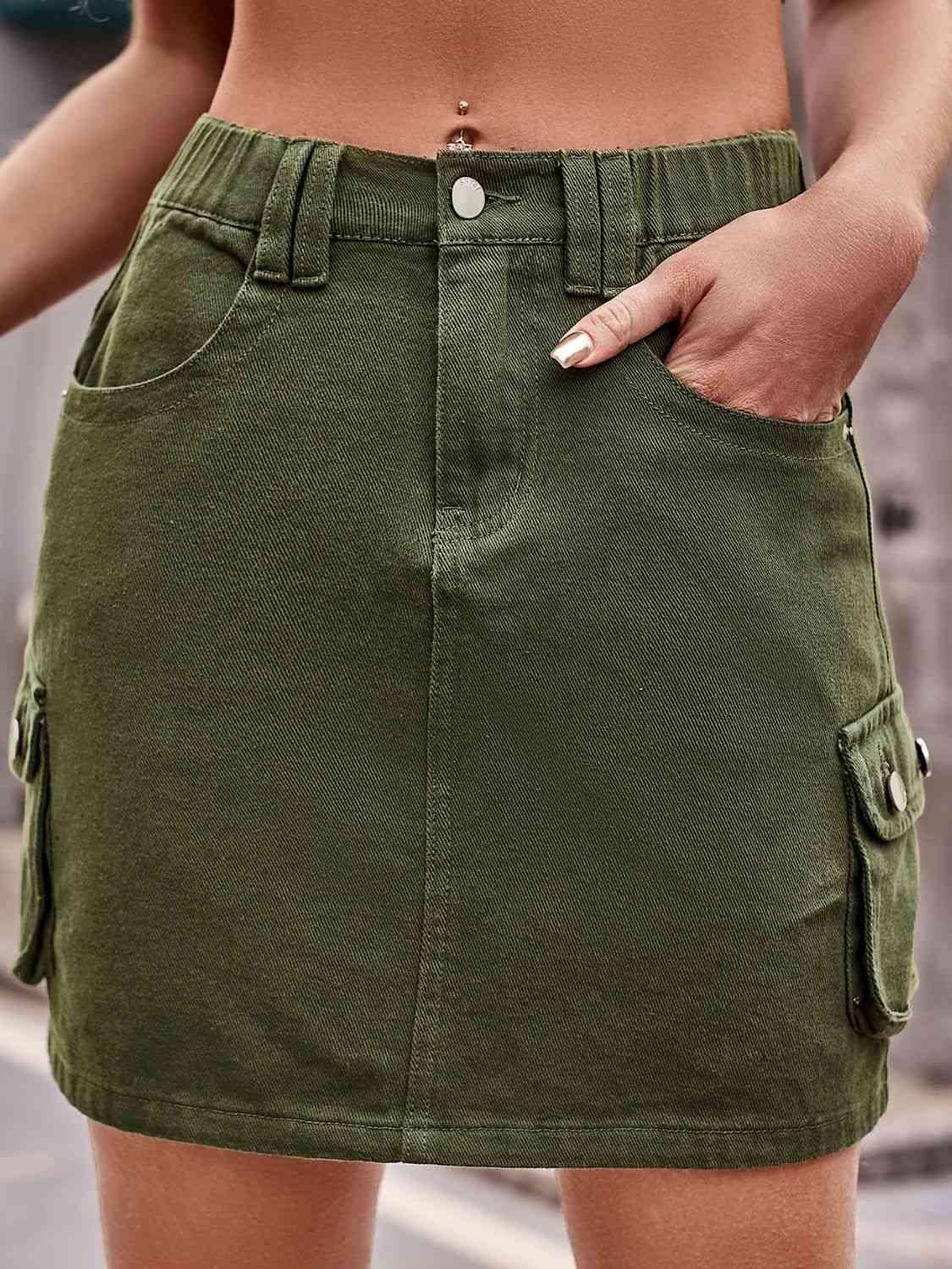 Denim Mini Skirt with Pockets - Immenzive