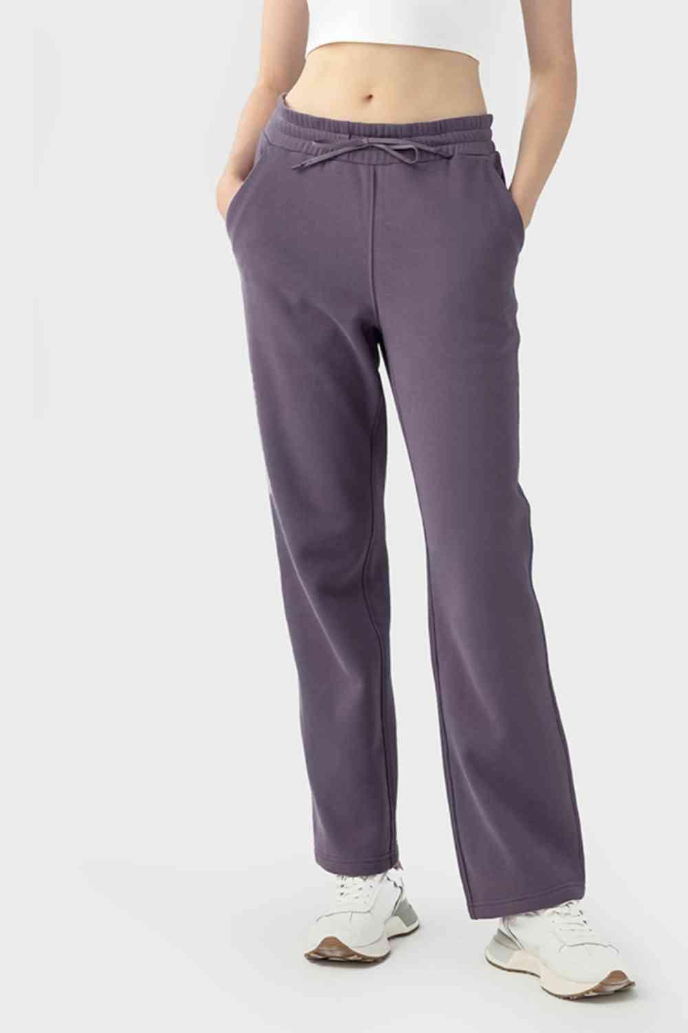 Drawstring Waist Sports Pants with Pockets - Immenzive