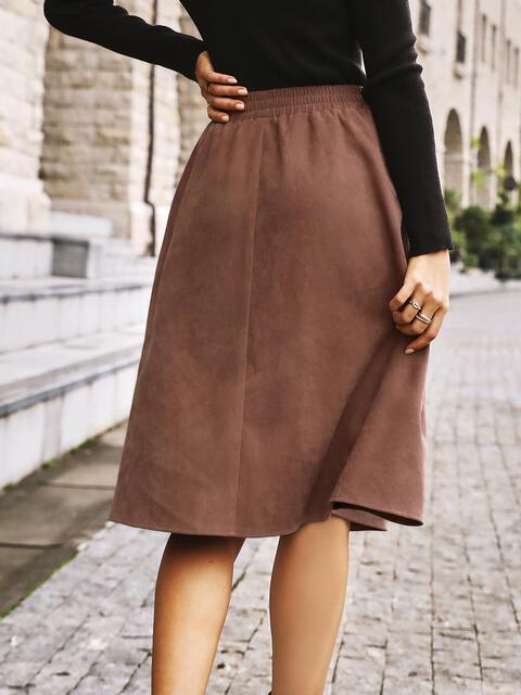 Elastic Waist Buttoned Skirt - Immenzive