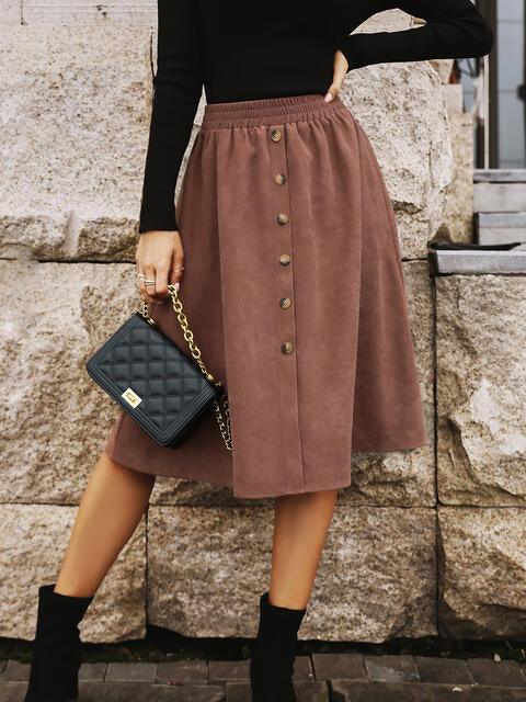Elastic Waist Buttoned Skirt - Immenzive