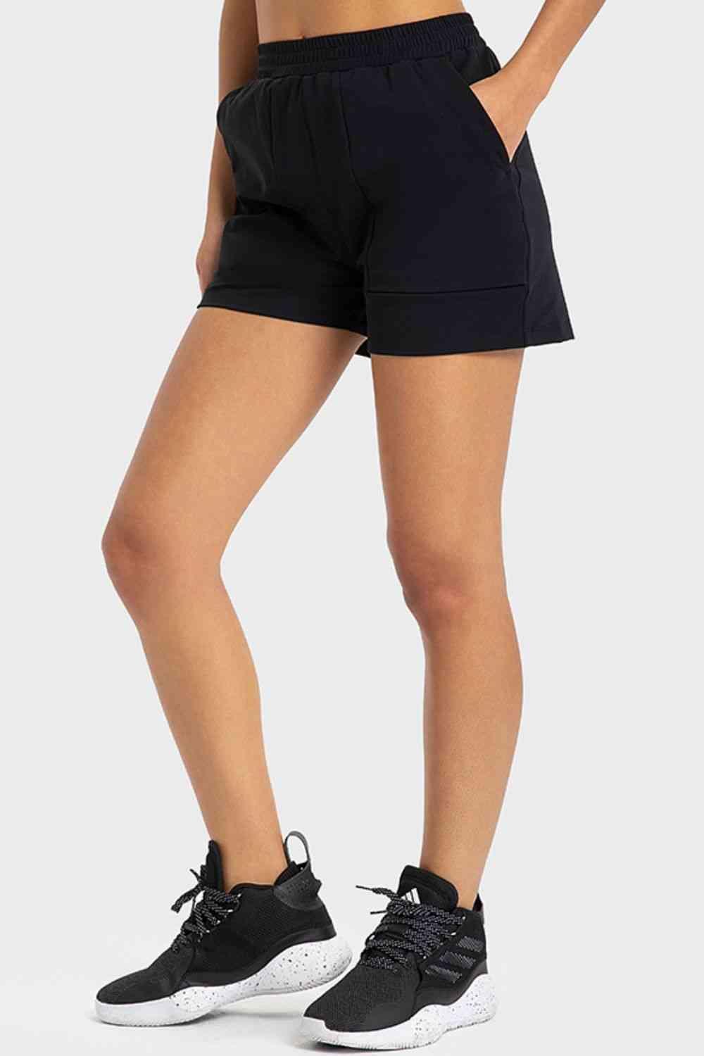 Elastic Waist Sports Shorts with Pockets - Immenzive