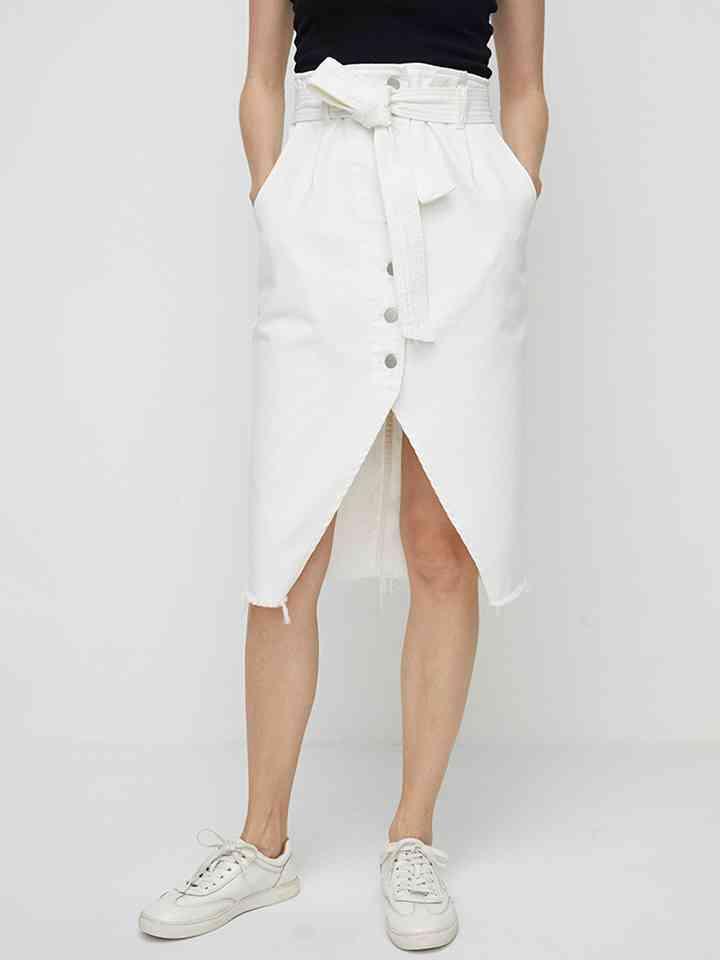 Full SizeTie Waist Buttoned Denim Skirt - Immenzive