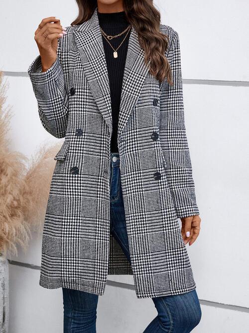 Houndstooth Laper Collar Buttoned Coat - Immenzive