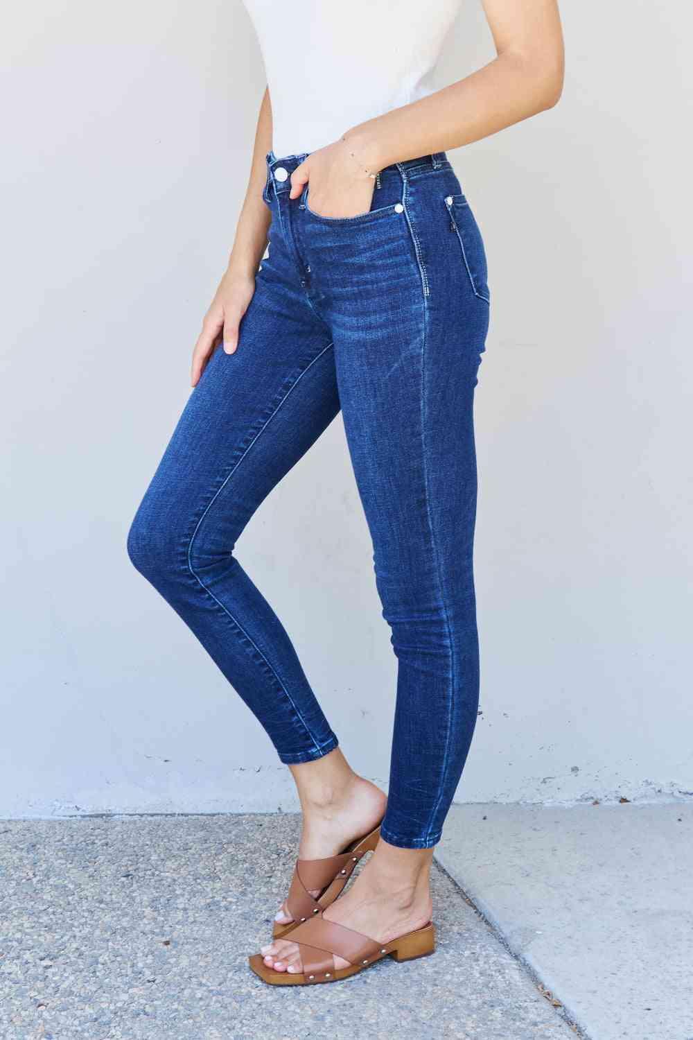 Judy Blue Marie Full Size Mid Rise Crinkle Ankle Detail Skinny Jeans - Immenzive