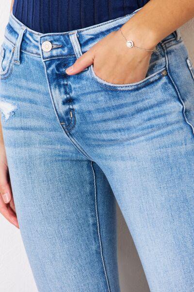 Kancan Mid Rise Raw Hem Flare Jeans - Immenzive