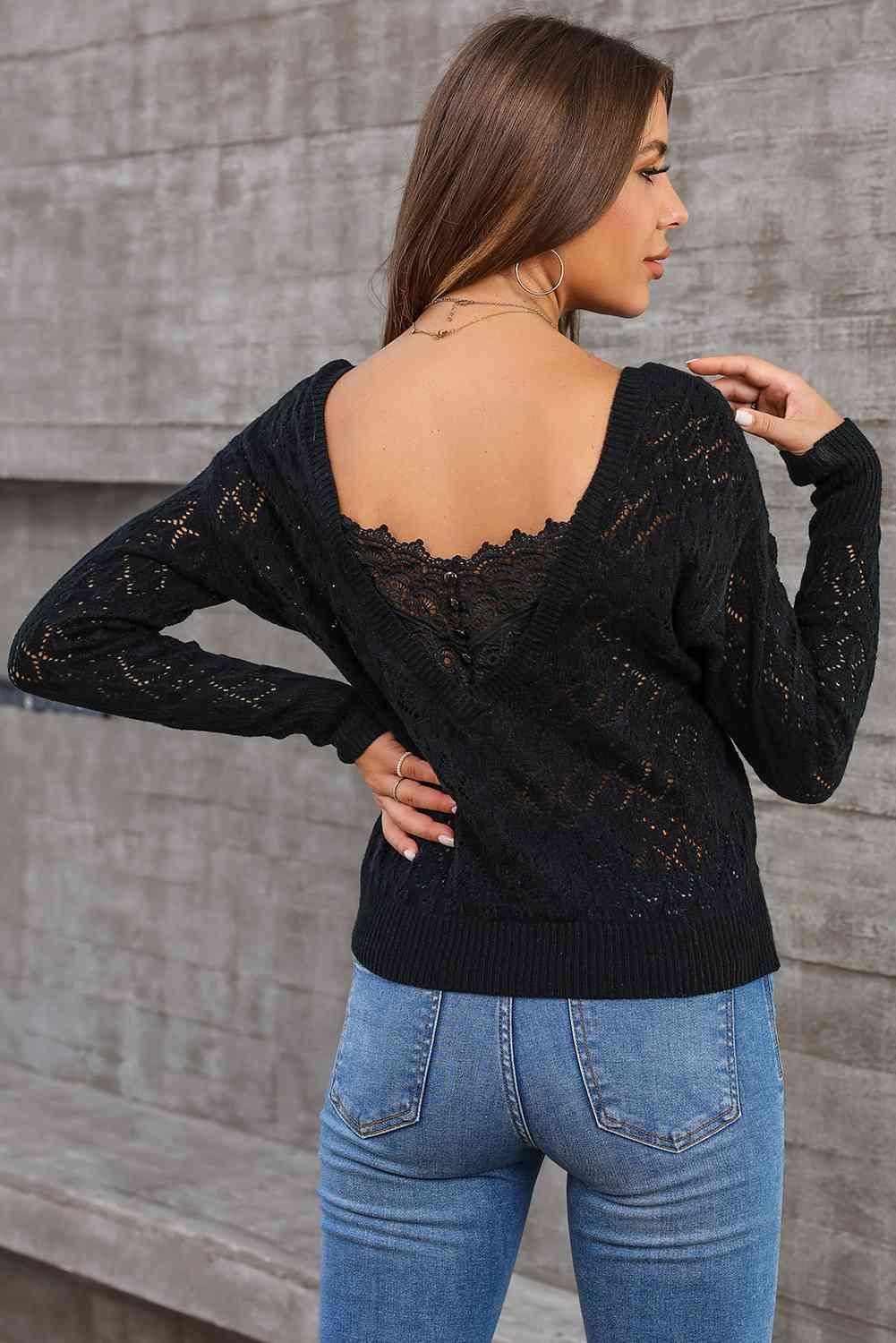 Lace Detail Openwork Knit Top - Immenzive