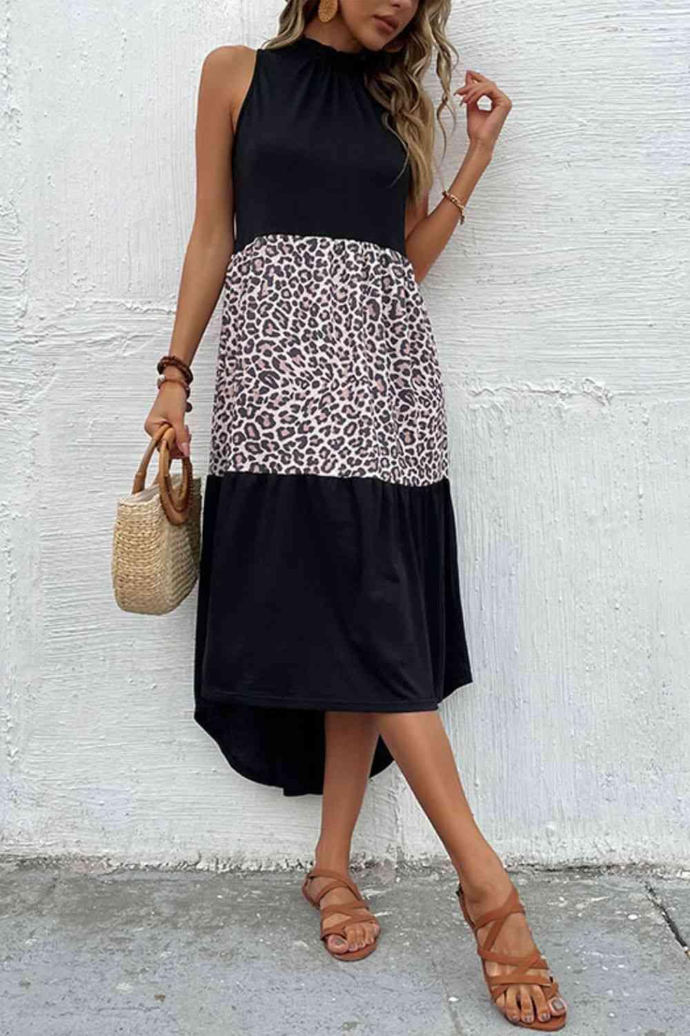 Leopard Contrast Sleeveless Maxi Dress - Immenzive