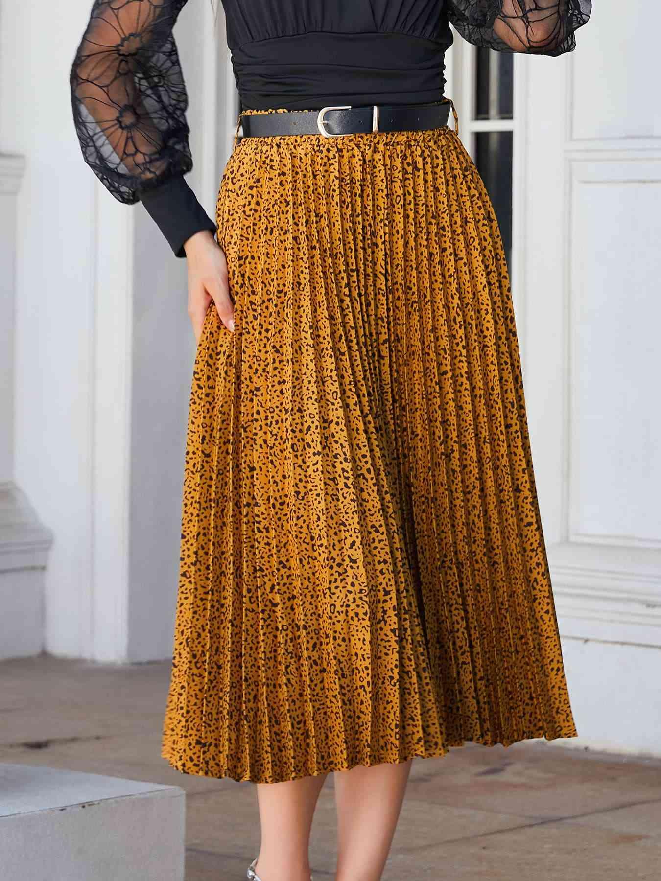Leopard Print Pleated Midi Skirt - Immenzive