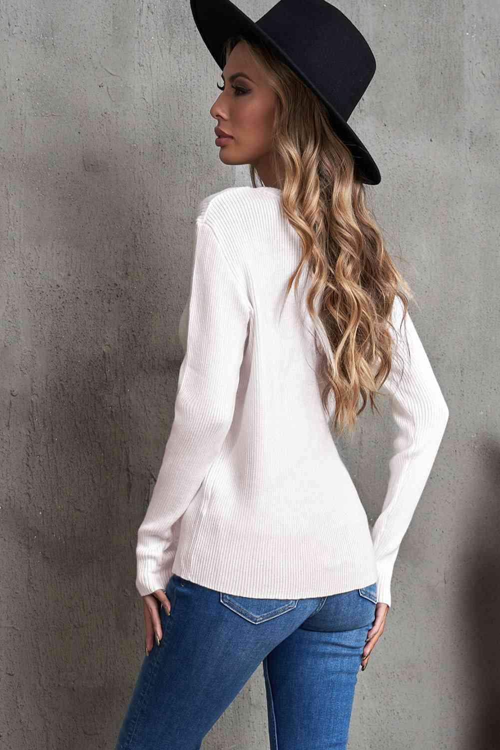 One-Shoulder Long Sleeve Ribbed Top - Immenzive