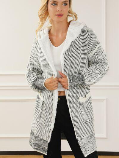Open Front Hooded Winter Coat with Pockets - Immenzive