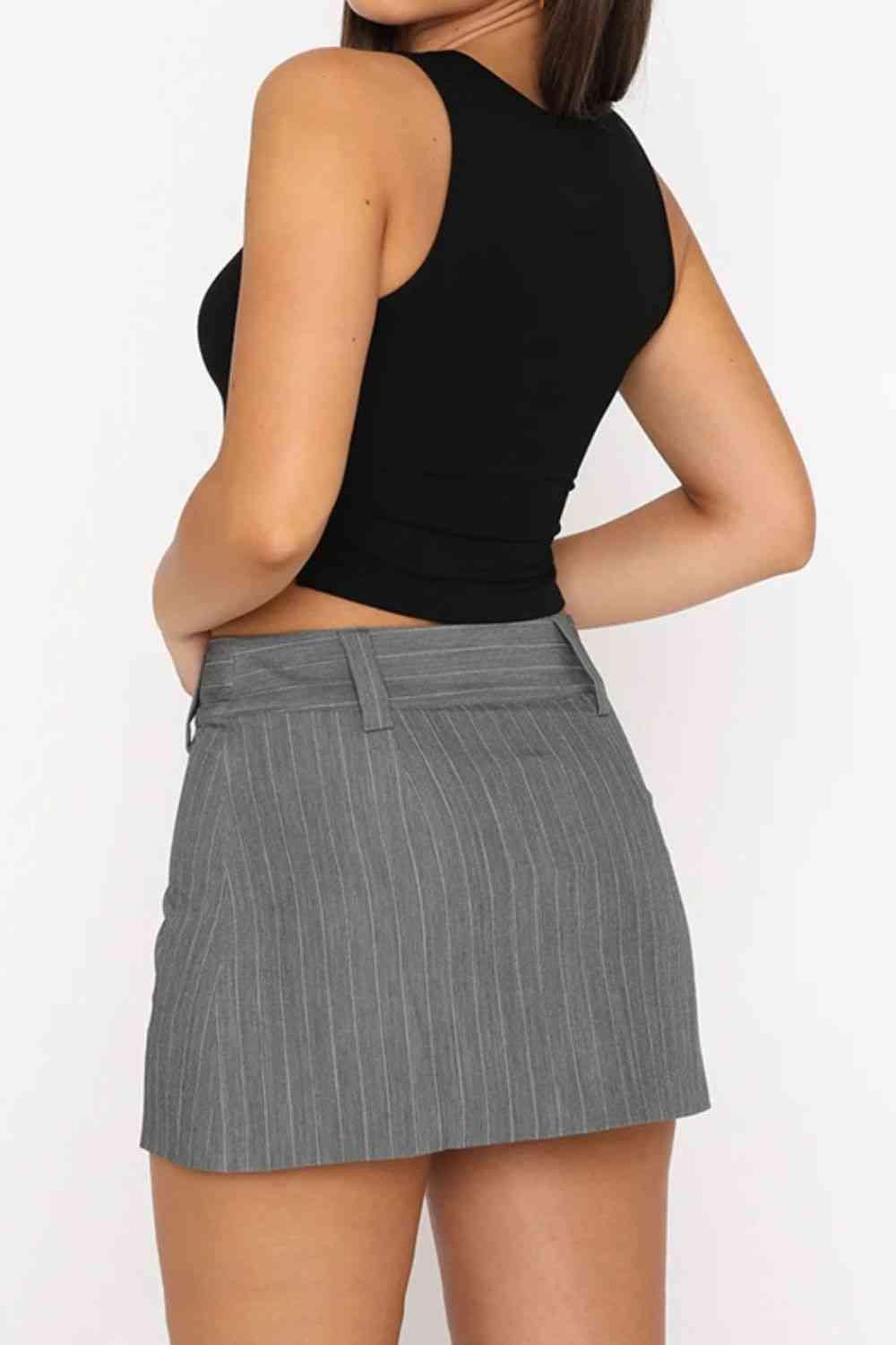 Pinstripe Crossover Waist Mini Skirt - Immenzive