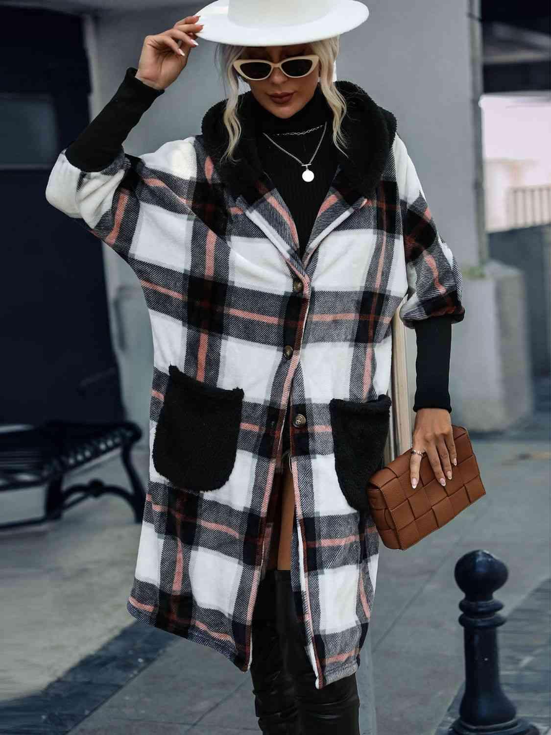 Plaid Button Down Hooded Jacket - Immenzive