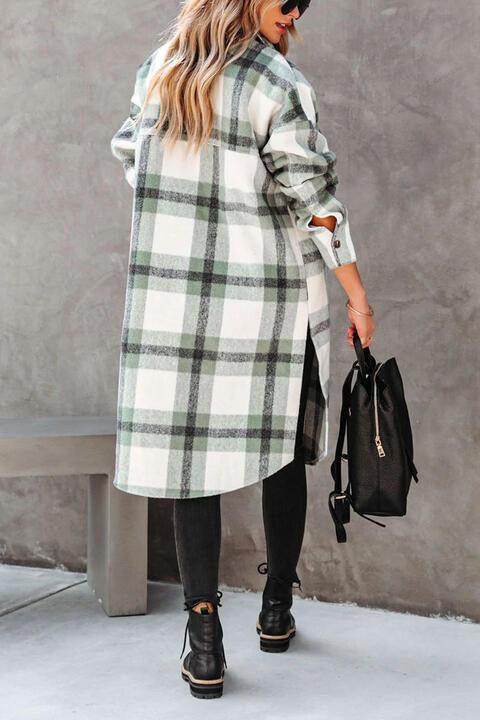Plaid Collared Button Down Coat - Immenzive