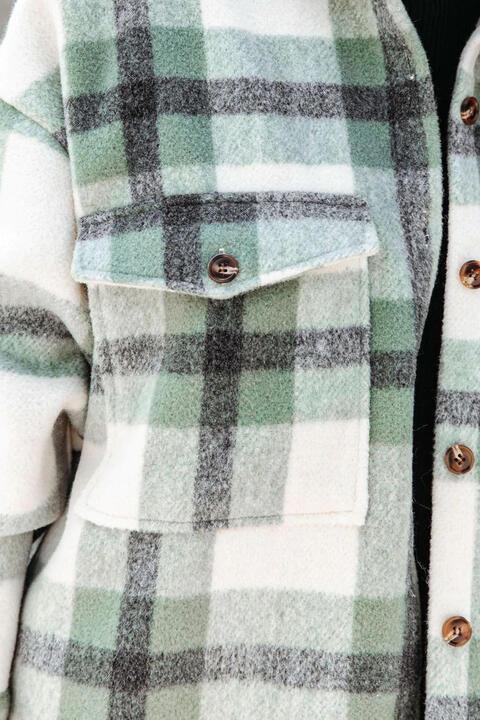 Plaid Collared Button Down Coat - Immenzive