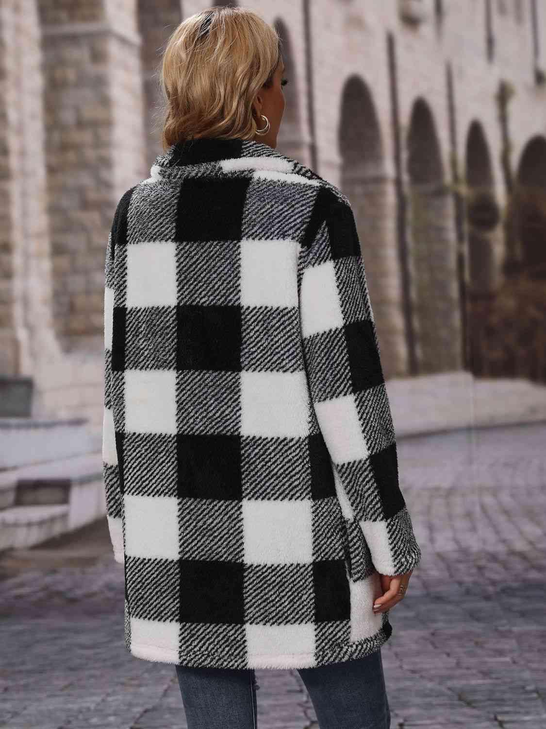 Plaid Collared Neck Coat with Pockets - Immenzive