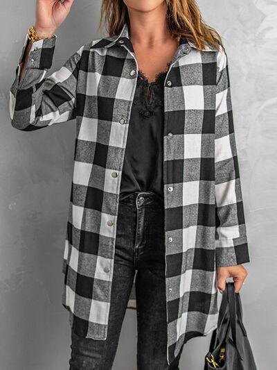 Plaid Snap Down Long Sleeve Jacket - Immenzive
