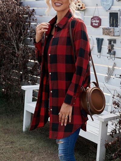 Plaid Snap Down Long Sleeve Jacket - Immenzive