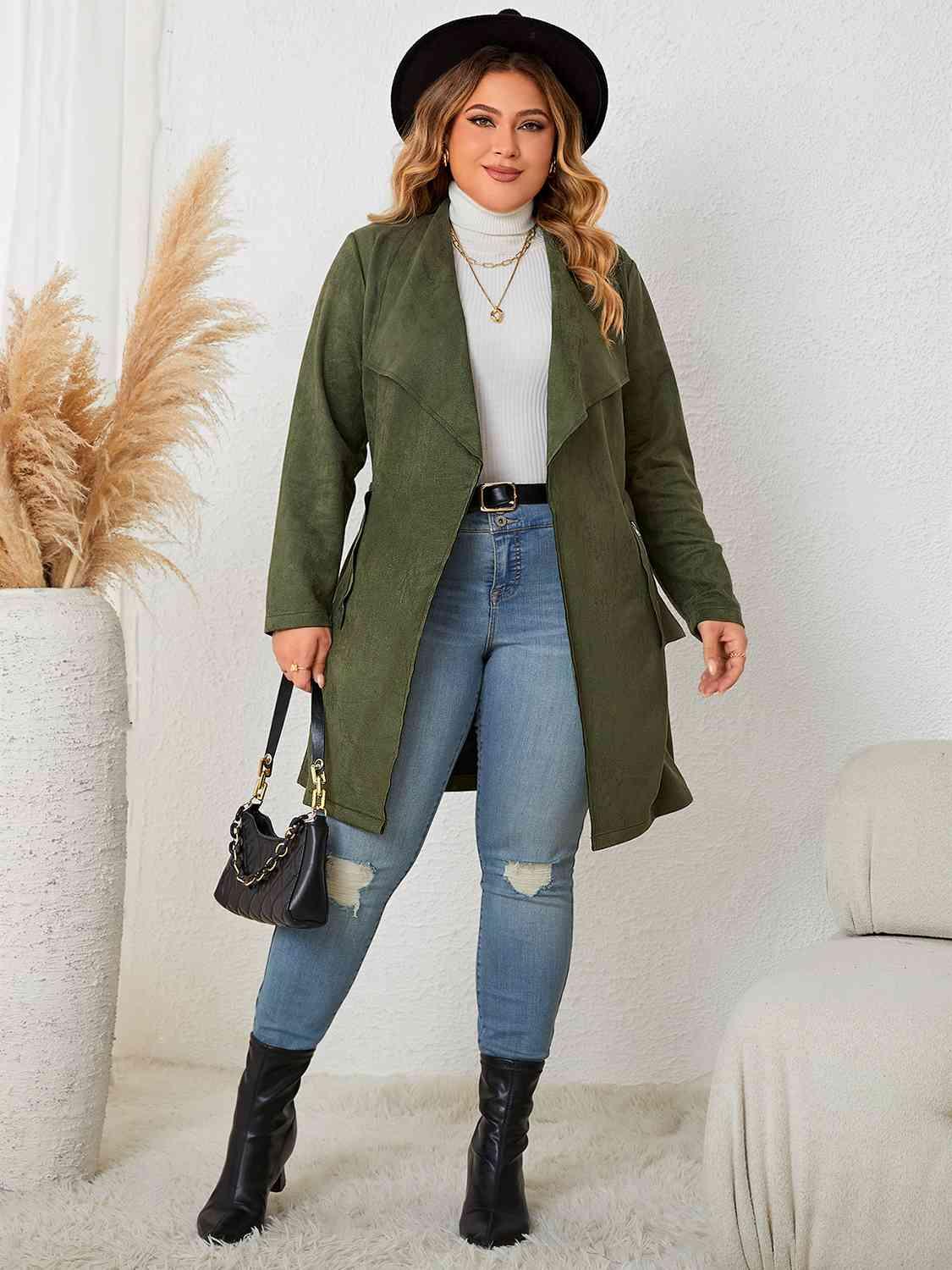 Plus Size Tie Back Trench Coat - Immenzive