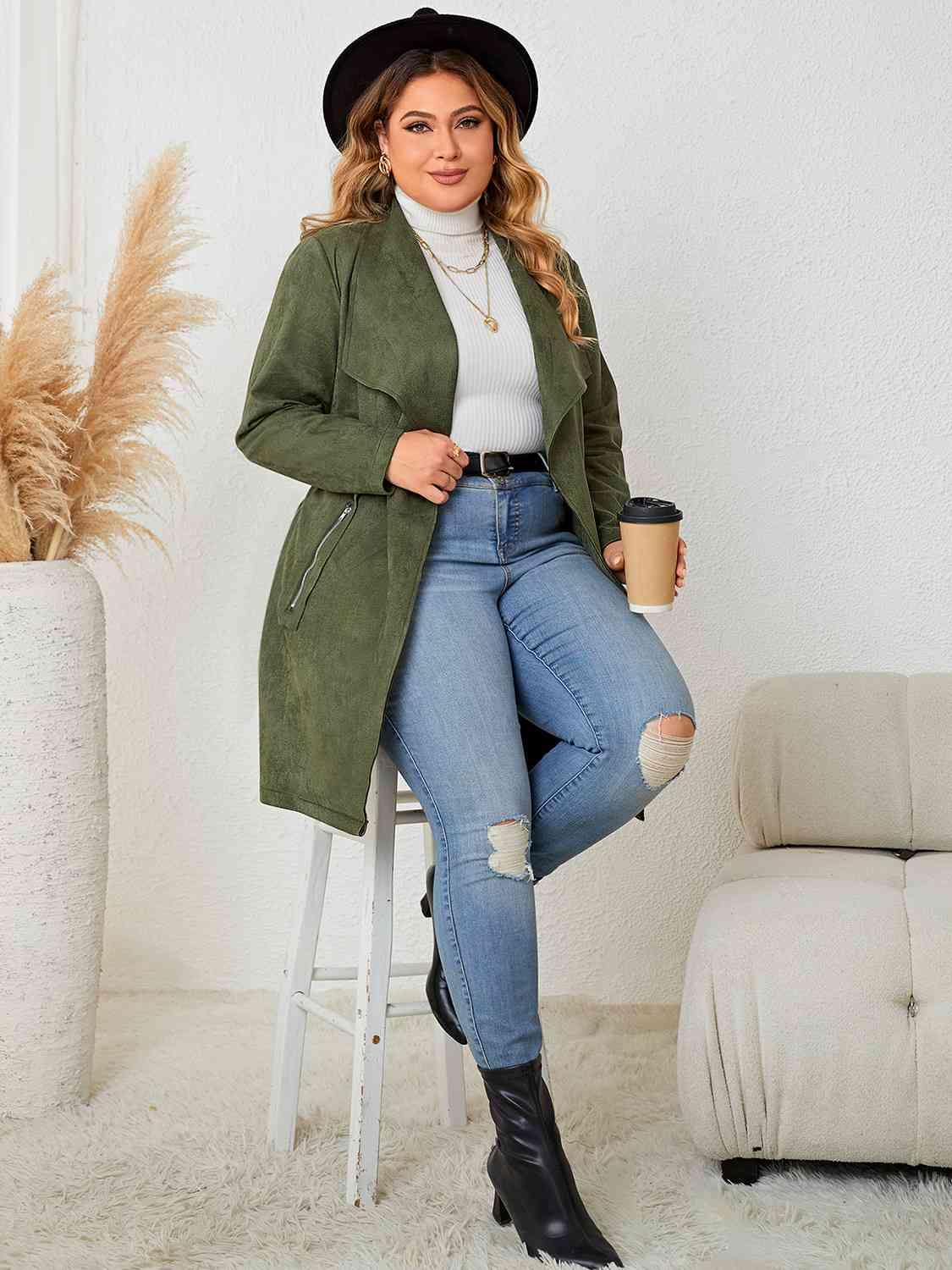 Plus Size Tie Back Trench Coat - Immenzive
