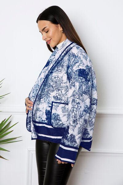 Printed Long Sleeve Winter Coat with Pockets - Immenzive
