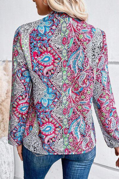 Printed Notched Long Sleeve Shirt - Immenzive