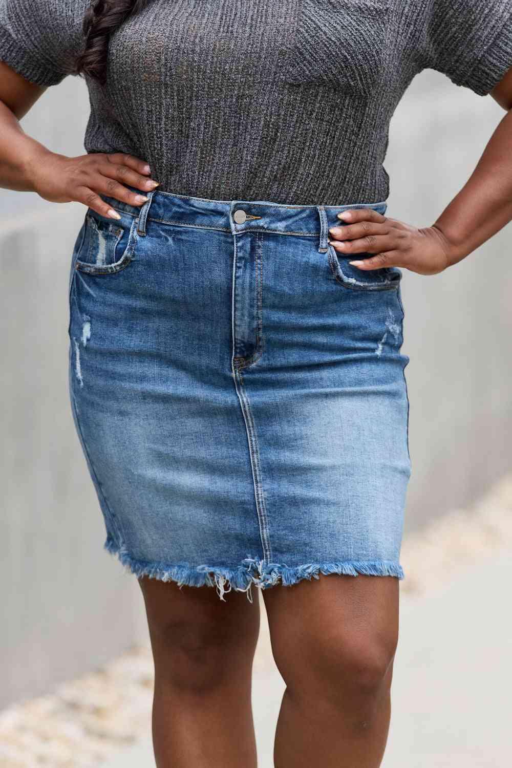 RISEN Amelia Full Size Denim Mini Skirt - Immenzive