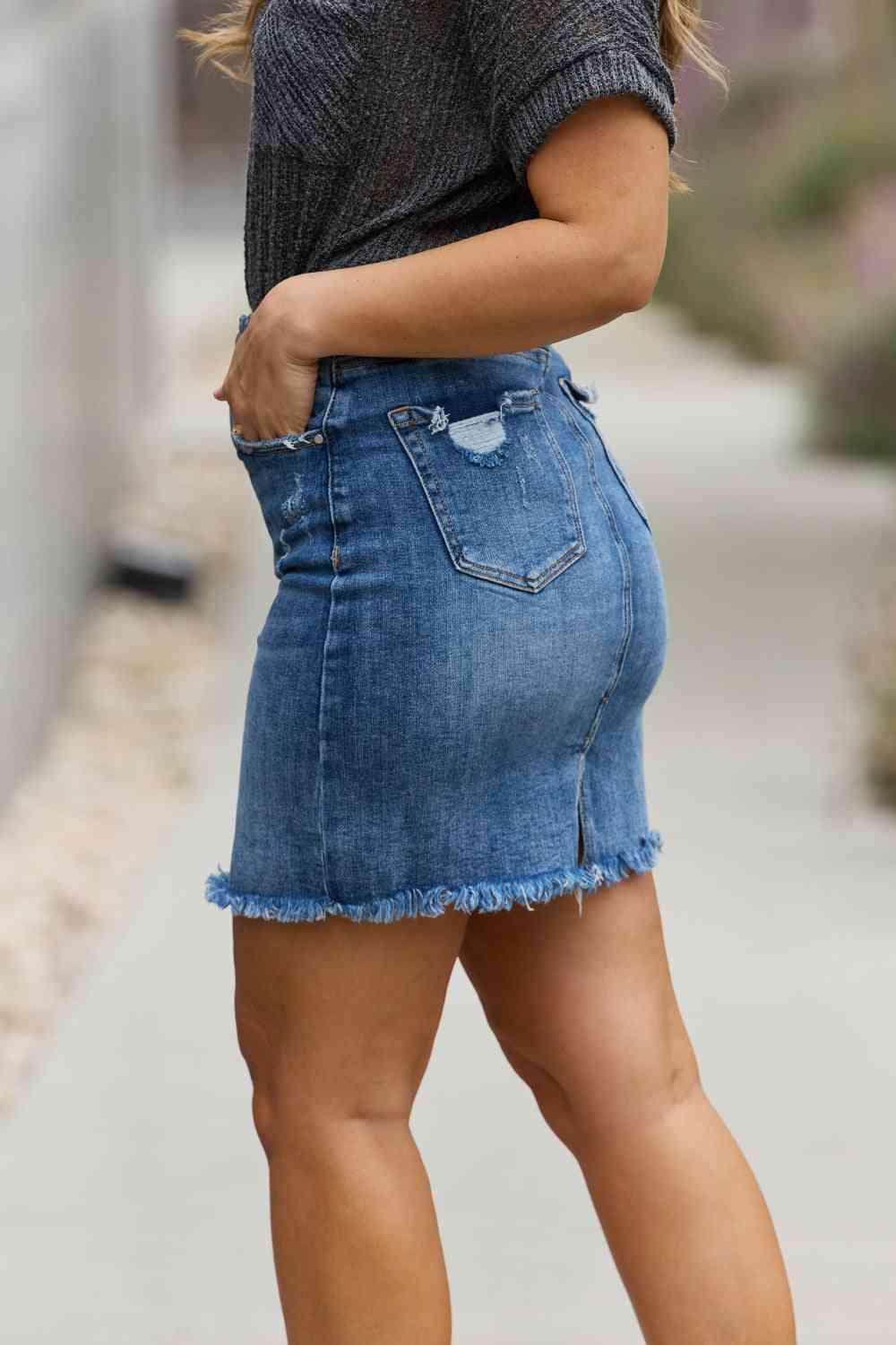 RISEN Amelia Full Size Denim Mini Skirt - Immenzive