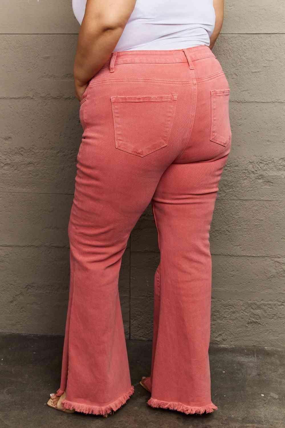 RISEN Bailey Full Size High Waist Side Slit Flare Jeans - Immenzive