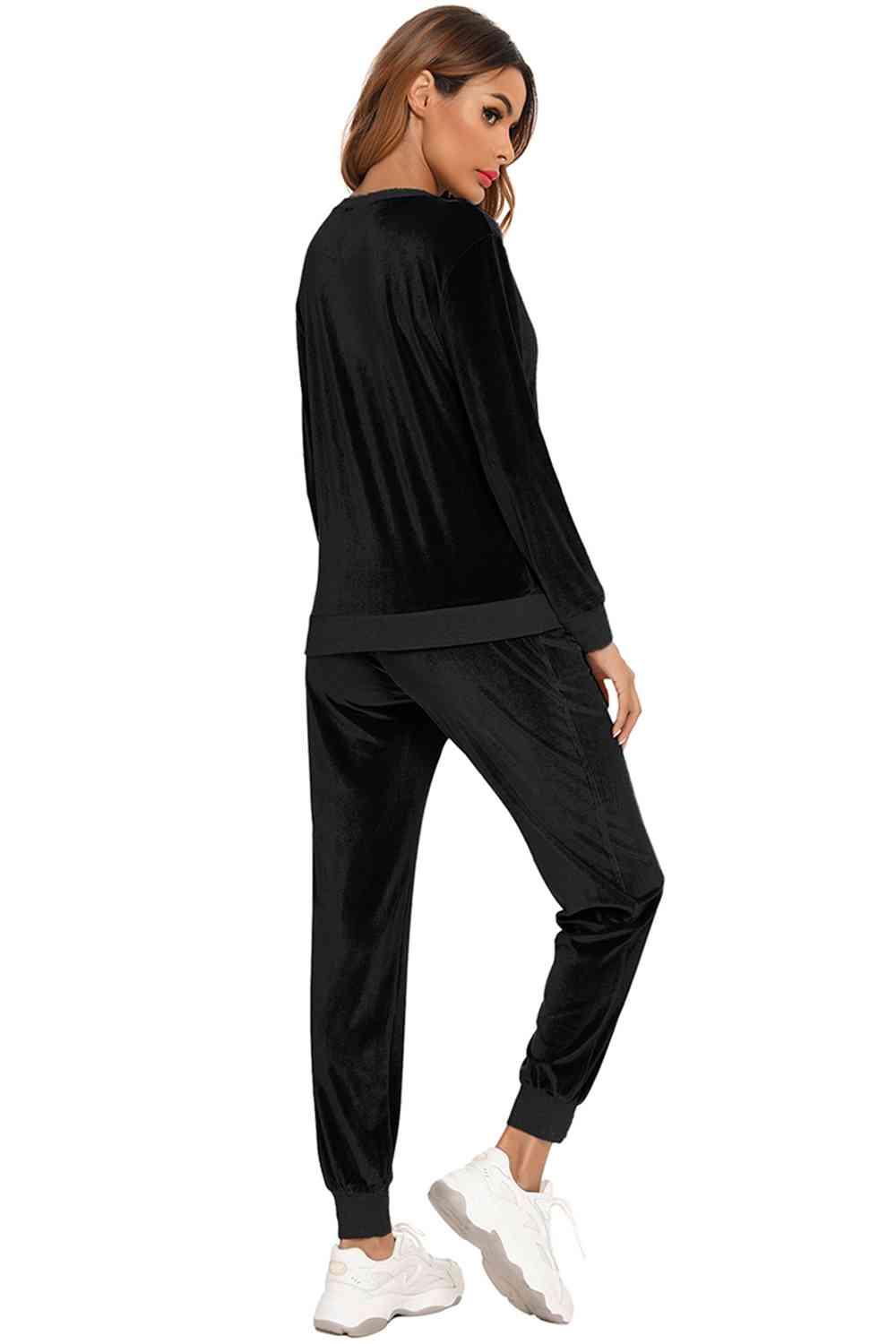 Round Neck Long Sleeve Loungewear Set with Pockets - Immenzive