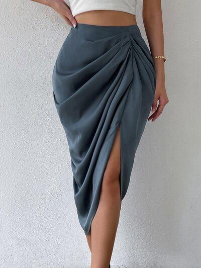 Ruched Slit High Wiast Skirt - Immenzive