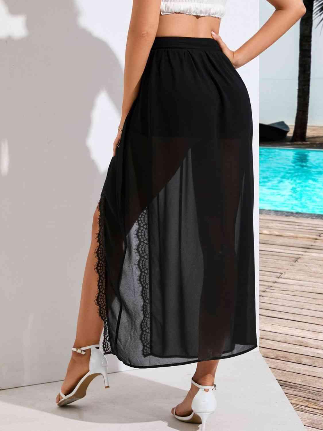 Scalloped Lace Trim Split Skirt - Immenzive