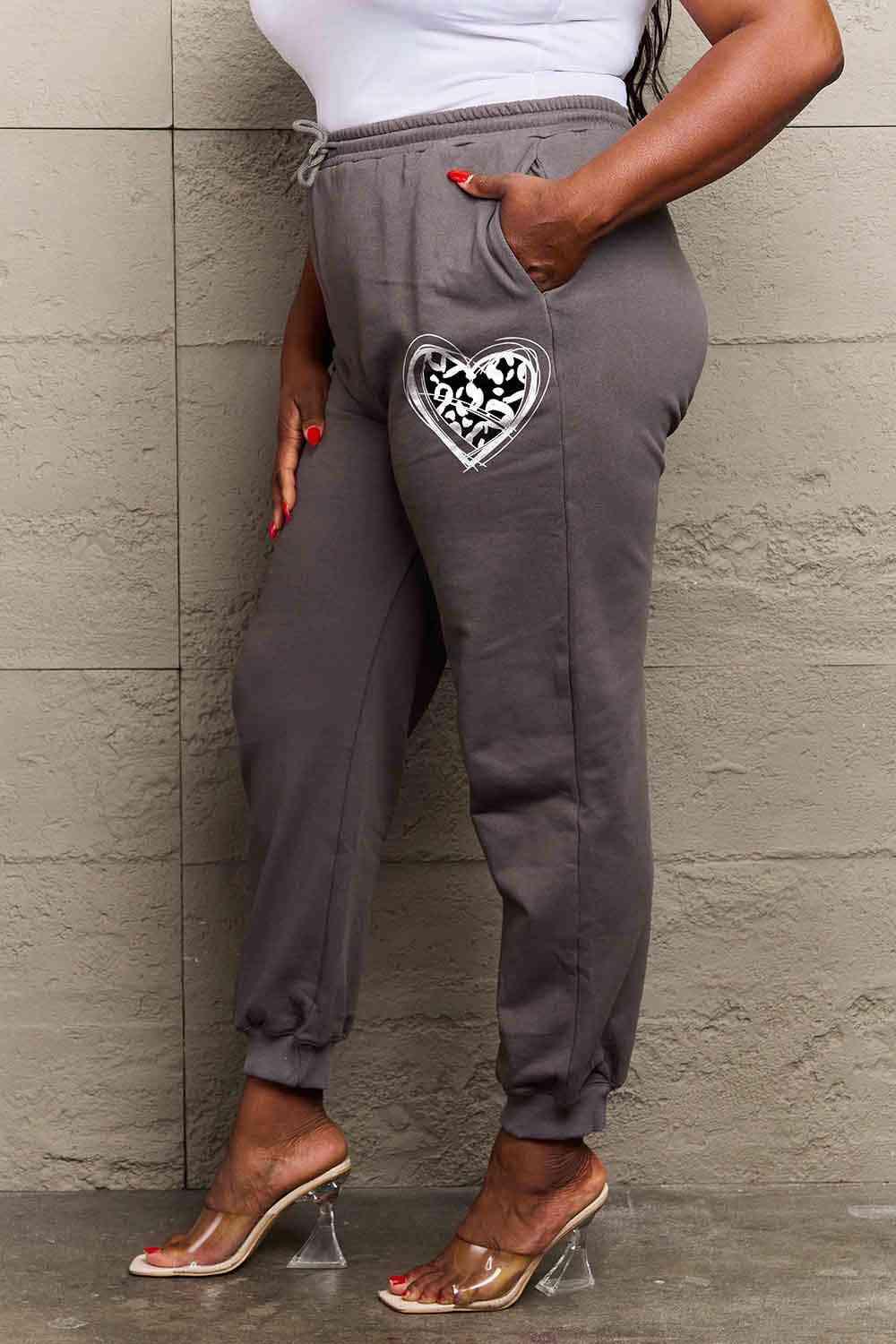 Simply Love Simply Love Full Size Drawstring Heart Graphic Long Sweatpants - Immenzive