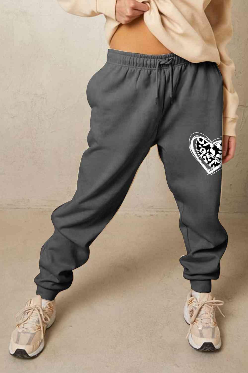 Simply Love Simply Love Full Size Drawstring Heart Graphic Long Sweatpants - Immenzive