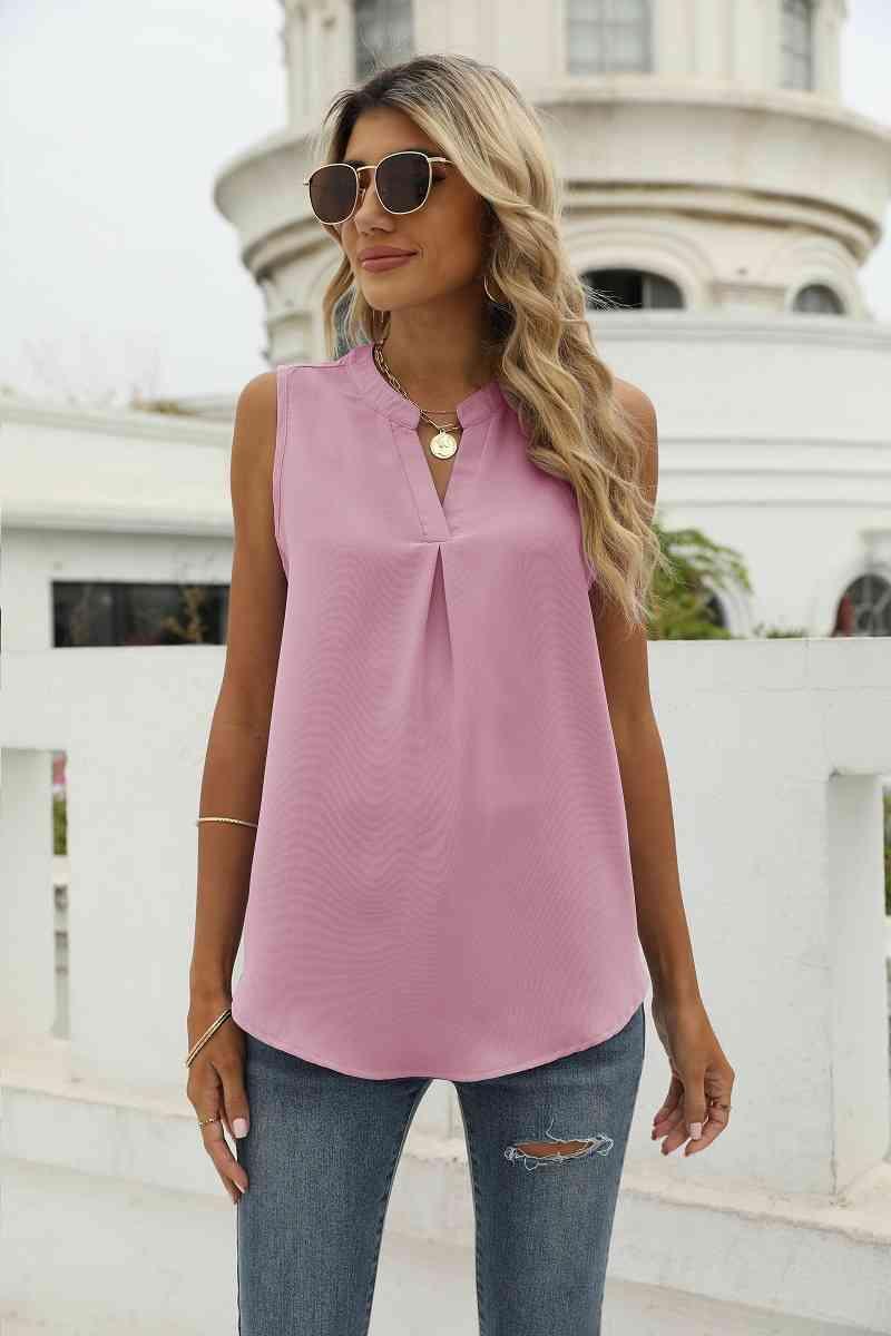 Sleeveless Notched Neck Top - Immenzive