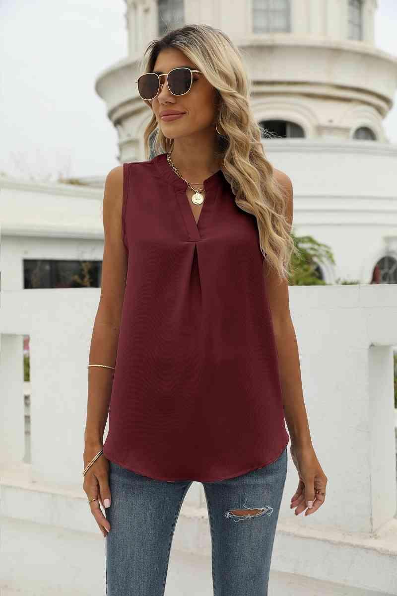 Sleeveless Notched Neck Top - Immenzive