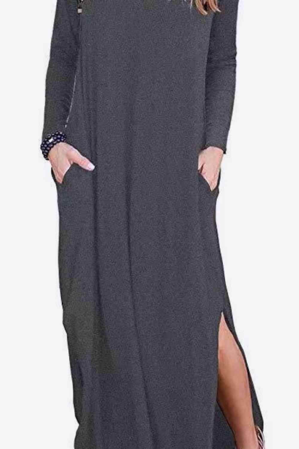 Split Long Sleeve V-Neck Maxi Dress - Immenzive