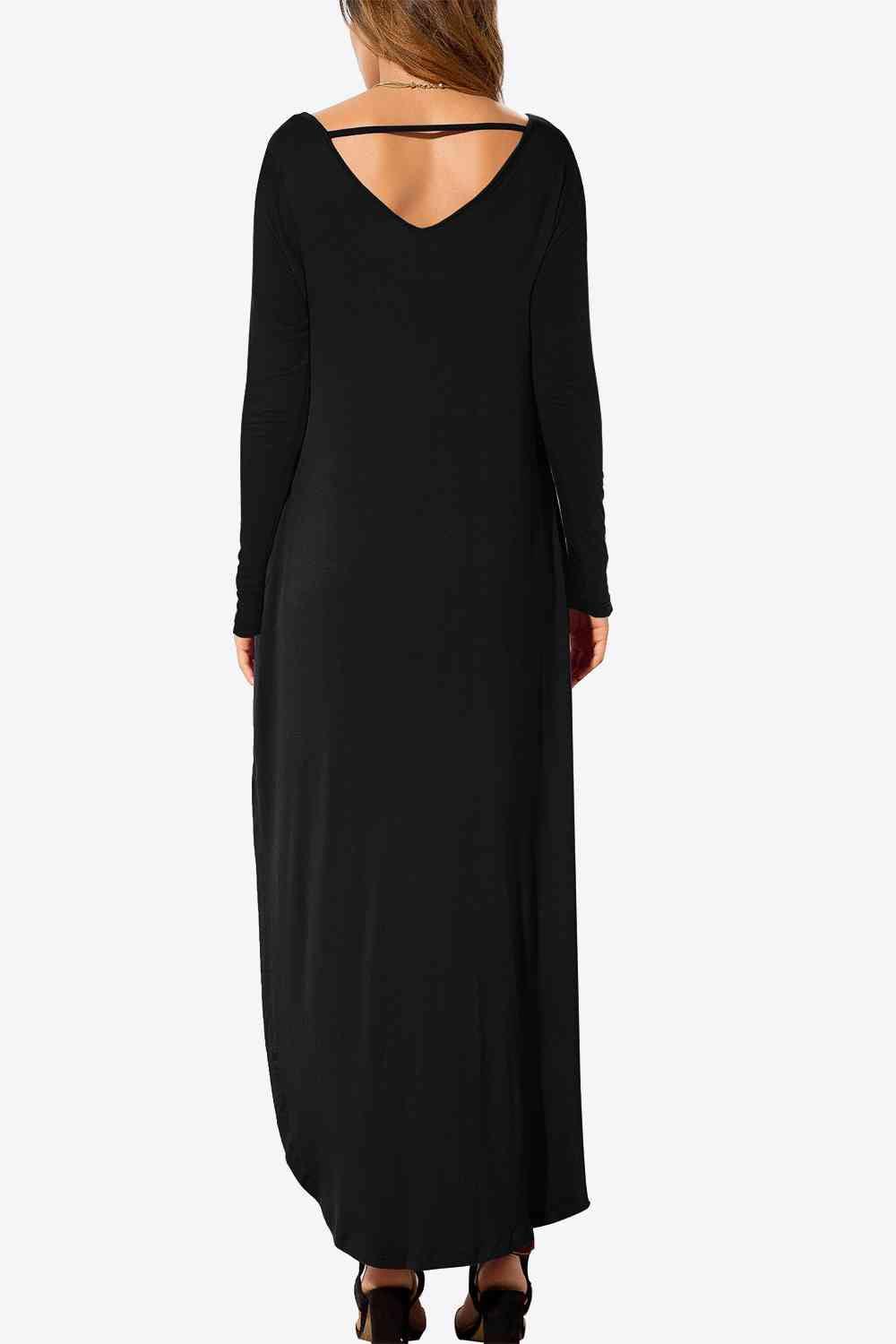 Split Long Sleeve V-Neck Maxi Dress - Immenzive
