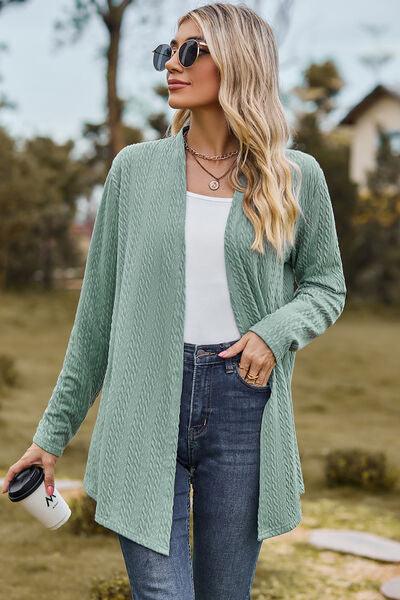 Textured Open Front Long Sleeve Cardigan - Immenzive